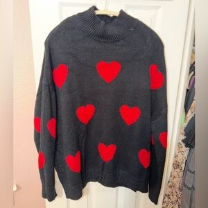 Valentine hearts sweater black and red turtleneck XL